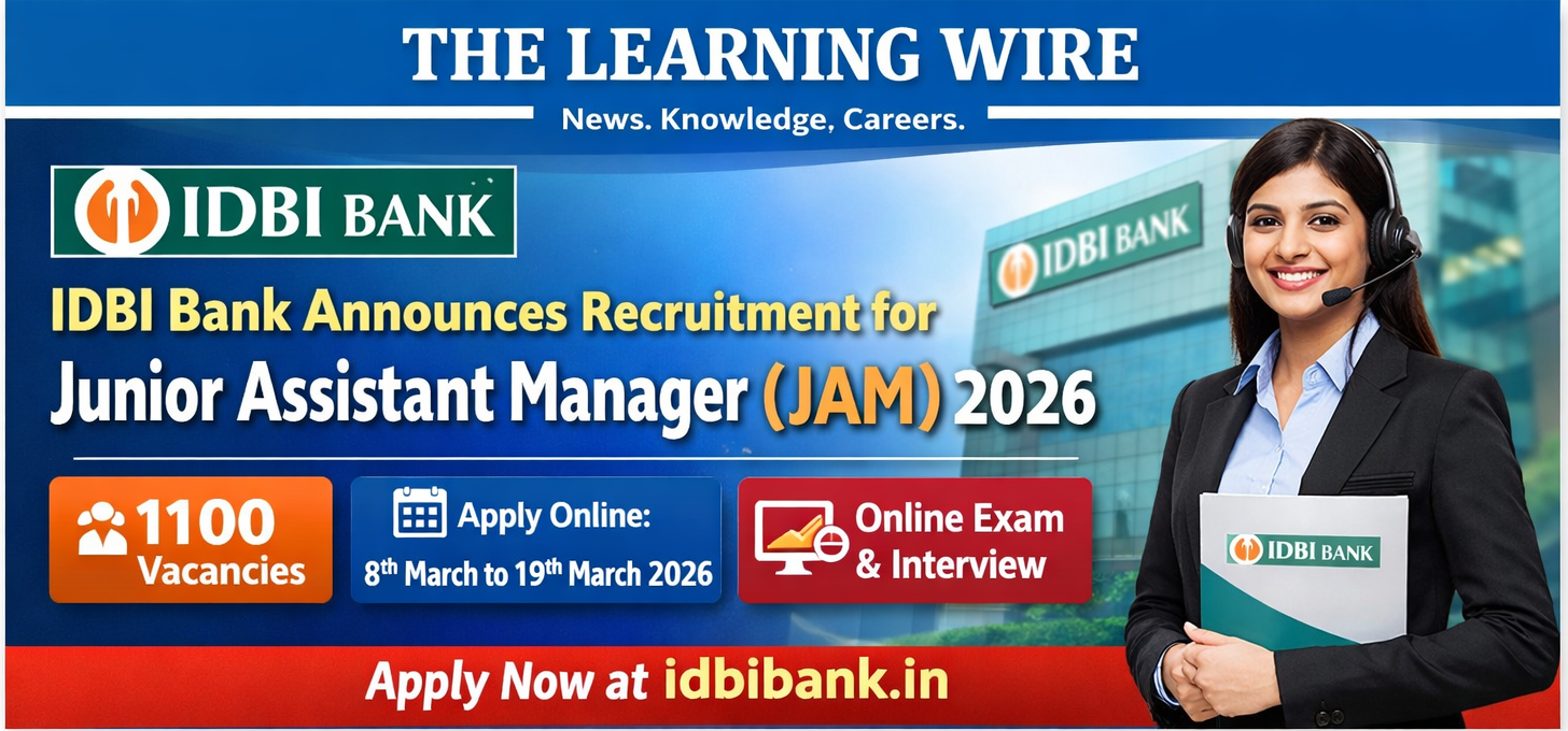 IDBI Bank Announces Recruitment for Junior Assistant Manager (JAM) 2026; Graduates Can Apply Online